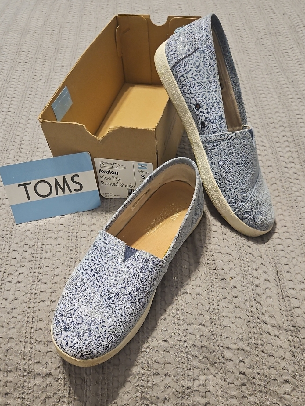 Toms Blue Tile Printed Slip-On Flats